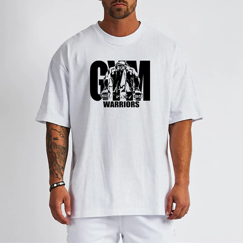 

Brand Gym Clothing Mesh Quick Dry Oversized T Shirt Mens Fitness Loose Half Sleeve Hip Hop Streetwear Bodybuilding T-shirt