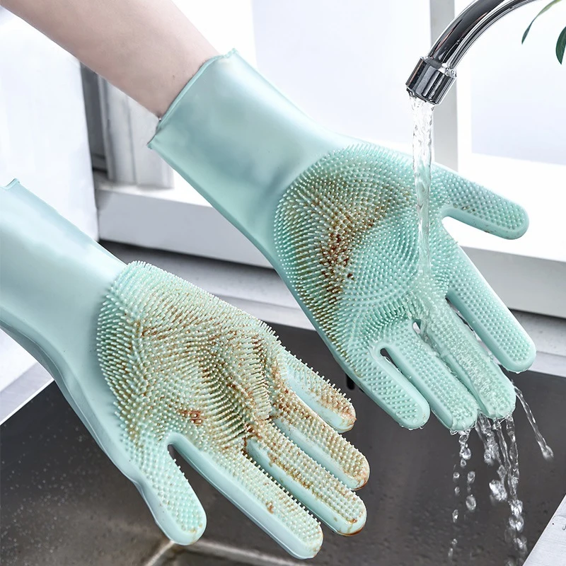 

1 Pair Silicone Dishes Washing Gloves with Cleaning Brush Kitchen Housekeeping Washing Glove Food Grade Dishwashing Gloves