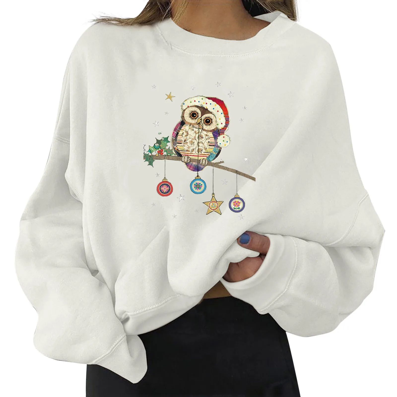 

Свитшот женский средней длины, повседневный короткий пуловер с круглым вырезом и длинным рукавом, Длинный свитшот с принтом