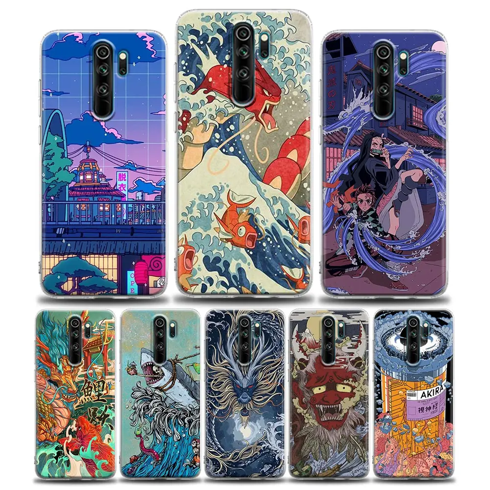 

Clear Phone Case for Redmi Note 10 7 8 9 8T Pro Redmi 8 8A 7 9 9C Y3 K20 K30 K40 Soft Silicone Japanese wave Anime Dragon