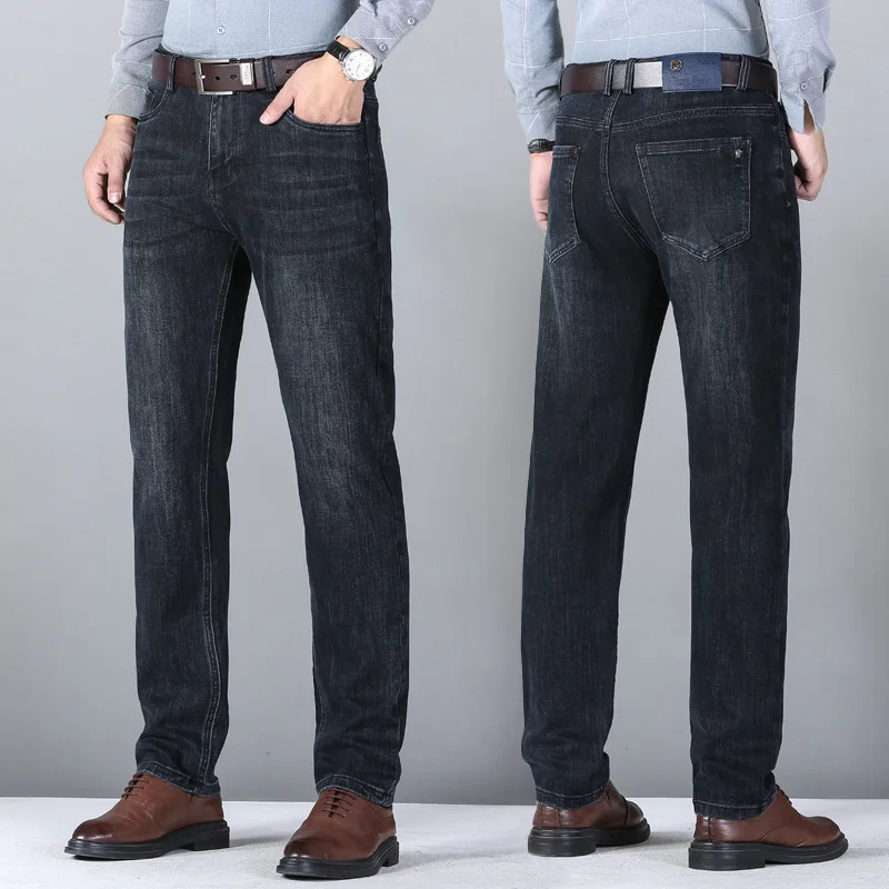 

European Station Spring and Summer New Jeans Men's Straight Loose Business Men's Fitted Elastic Men's Casual Long Pants