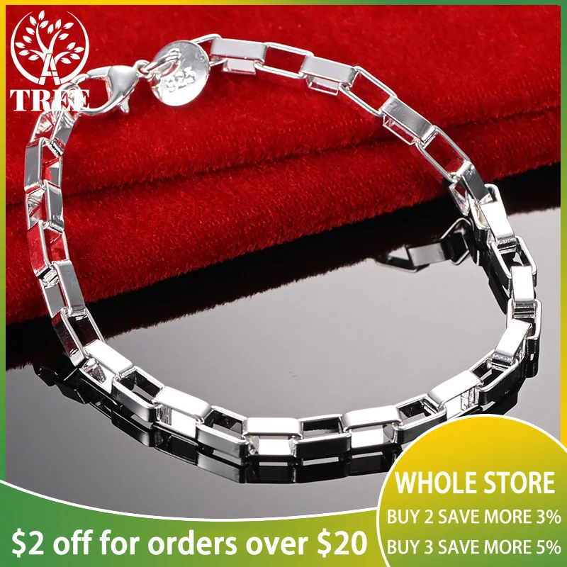 

ALITREE Europe 925 Sterling Silver Rectangular Chain Bracelets Birthday Gifts For Woman Wedding Engagement Party Fashion Jewelry