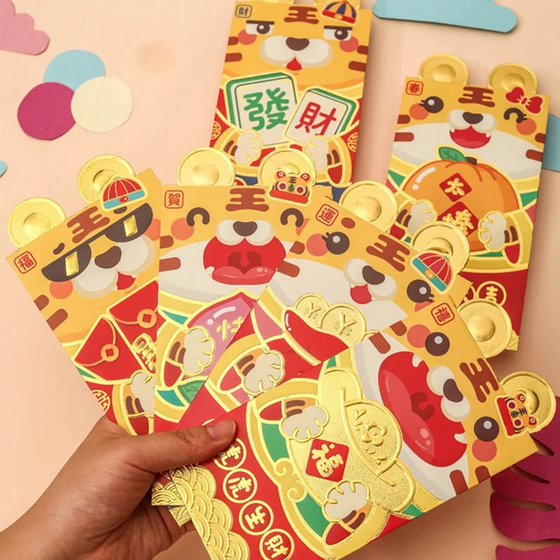 Красные конверты с мультяшным тигром 36 шт. красные на новый год 2022 свадьбу