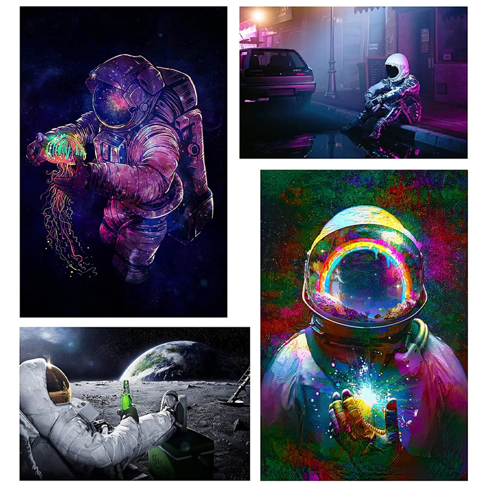 

Spaceman Poster Outer Universe Starlight Wall Art Prints Cool Planet Decorative Paintings For Boys Room Aesthetic Wall Decor