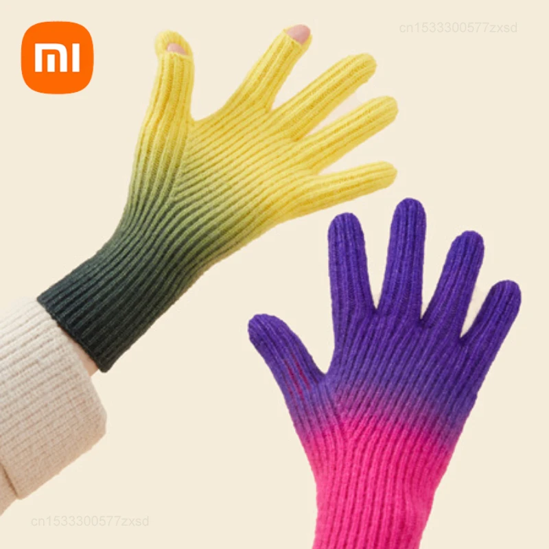 

Женские перчатки Xiaomi на осень и зиму, плюшевые утолщенные Теплые эластичные вязаные варежки для сенсорного экрана, перчатки из искусственной шерсти с полными пальцами