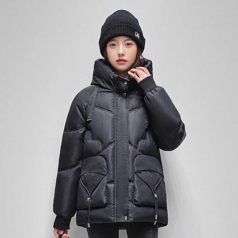 

Thick Warm Jacket Women Winter 2022 New Parka Women Winter Clothing Short Slim Hooded Coat Female Parkas Black Fashion OAIRED