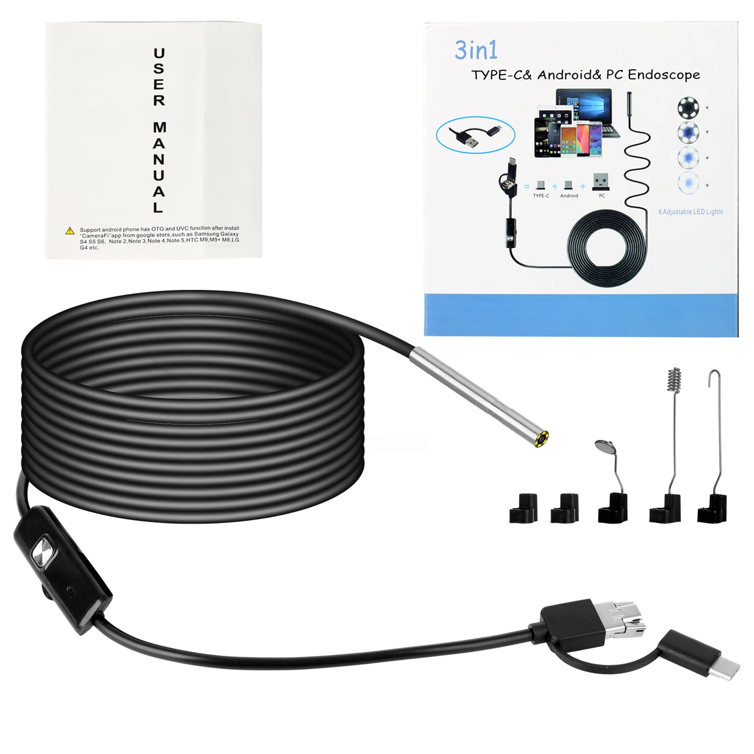 

Three-in-one Usb Type-c Pc High-definition Industrial Endoscope 3.9mm Lens Mobile Phone Camera Air Conditioning Pipe Borescope