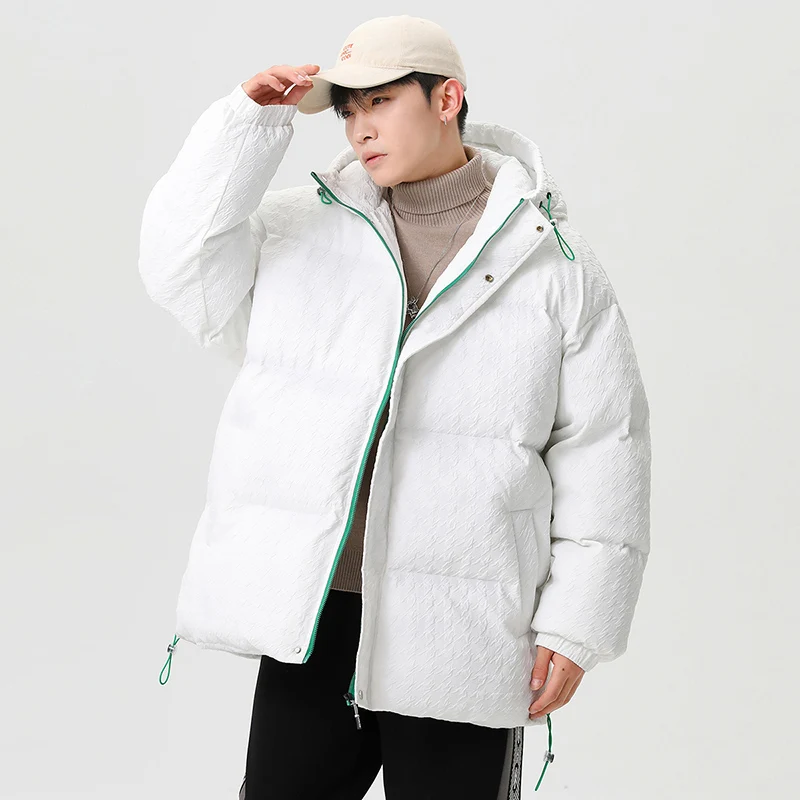 CAAYU Winter Down Jacket Men's Fashion Harajuku Oversized Body Warmer Coat Japanese Streetwear Windproof Outwear White Coat Male