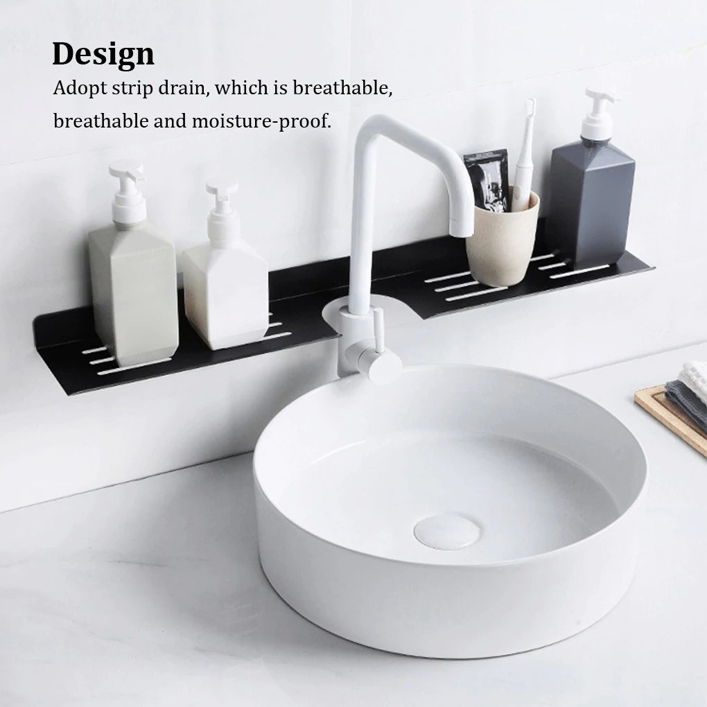 

Shower Faucet Holder Water-resistant Moisture-proof Soap Stand Holder Storage Rack No Drilling Shelf Black 50cm Type