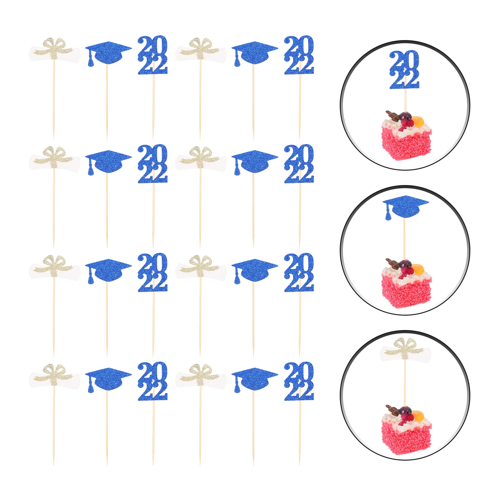 

24pcs Graduation Theme Cake Insert Decor Party Photo Props Pretty Cupcake Picks