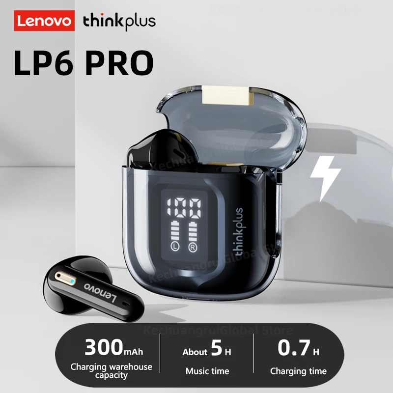 Original Lenovo LP6 Pro Bluetooth 5.3 Earphones TWS Wireless Headphones LED Digital Display HiFi Earbuds Sports Gaming Headset