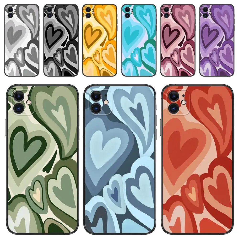 

Cute Matte Love Heart Pattern Black Phone Case for IPhone 14 13 12 11 Pro Max Mini SE XR X XS Max 8Plus 7plus New Phone Cover