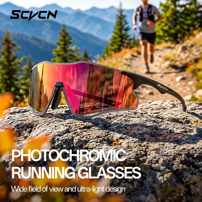 Фото Фотохромные очки для трейлраннинга SCVCN для мужчин и женщин, ультралегкие очки для марафона, велоспорта и активного отдыха, с защитой от ультрафиолета UV400. №5