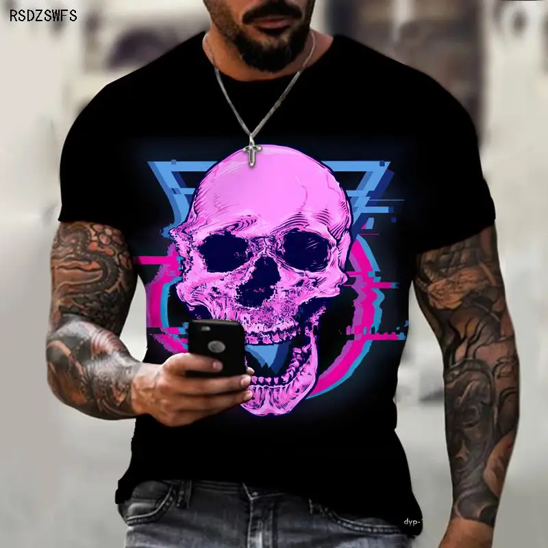 

Brand Men's Shirts Exclusive Design Color Skulls Artistic Aesthetics Round Neck Top 3D Printing Oversize 5XL