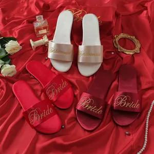 Imported Woman Bride To Be Slippers New Wedding Slippers Marriage Sandals Summer Soft Bottom Shoes Embroidere