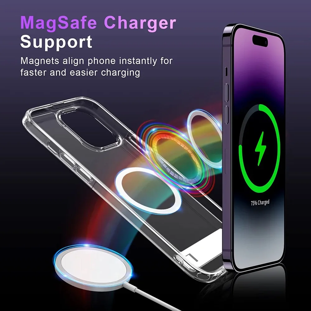 Фото Магнитный Прозрачный чехол для телефона Magsafe с подставкой для iPhone 14 Pro Max 13 12 11 Mini, защитный противоударный чехол-накладка для мобильного телефона №5