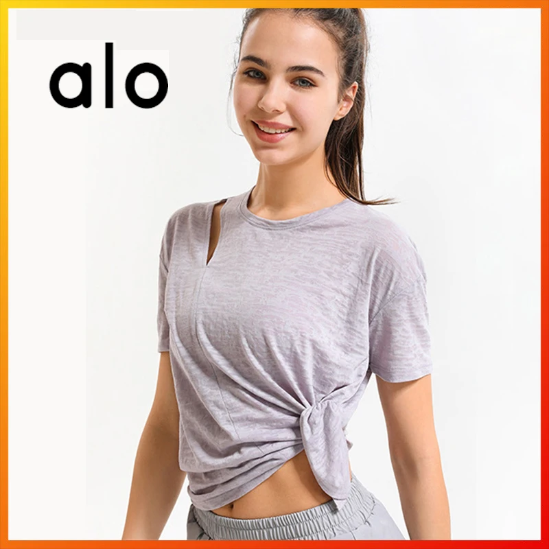 

ALO Yoga Summer Sexy Women's Short Sleeve Side Split Five-color Sports T-shirt Fitness Running Breathable Top