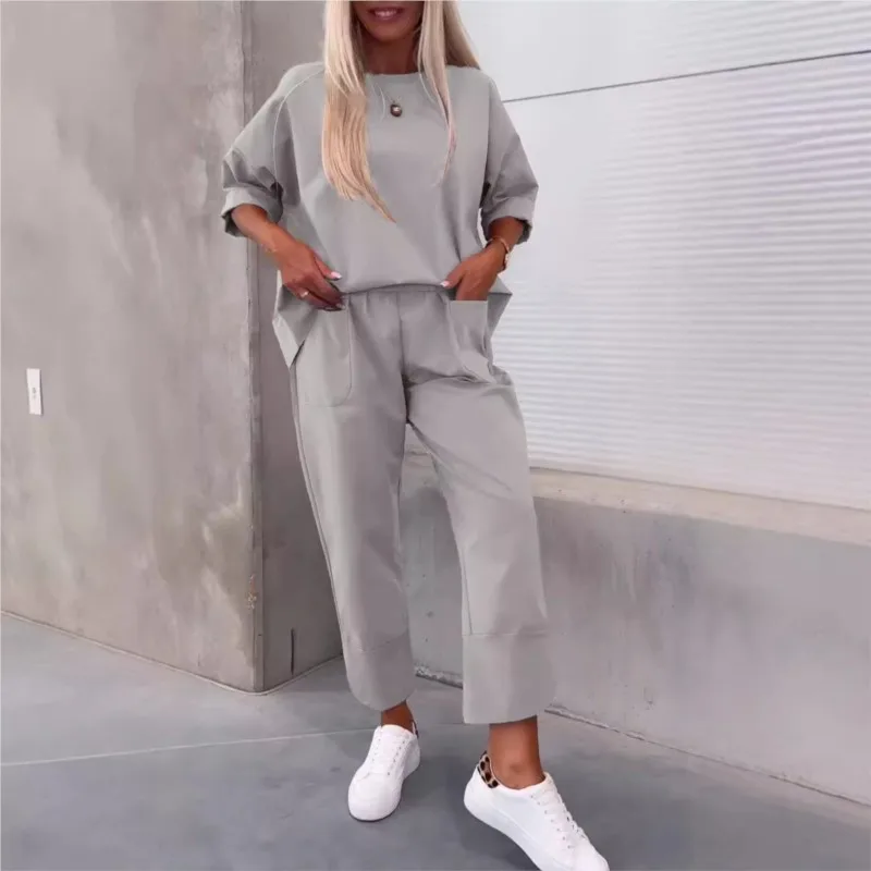 Женские повседневные однотонные спортивные костюмы с длинным рукавом Модный