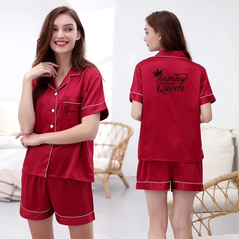 Personalized Short Pajamas Matt Satin Pajamas Set Custom 2 Pieces Set Pijamas Bridal Pyjamas Set Summer Women Sleepwear
