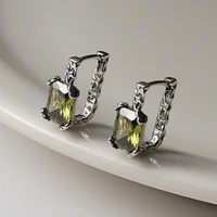 silvology 925 sterling silver square olive green zircon hoop earrings for women vintage do the old texture unique punk jewelry