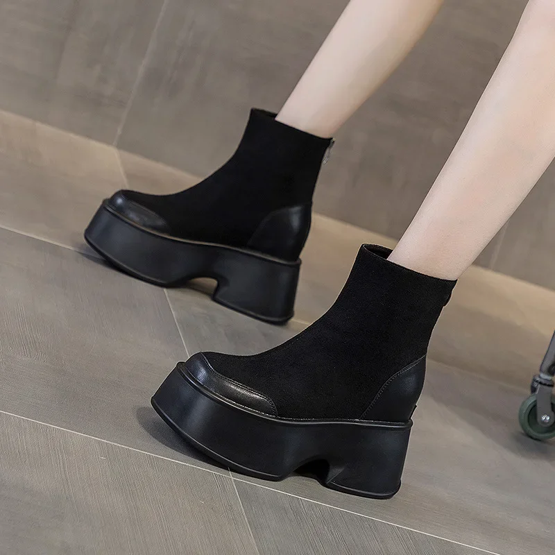 11 см черные замшевые женские ботильоны из овчины плюшевая теплая