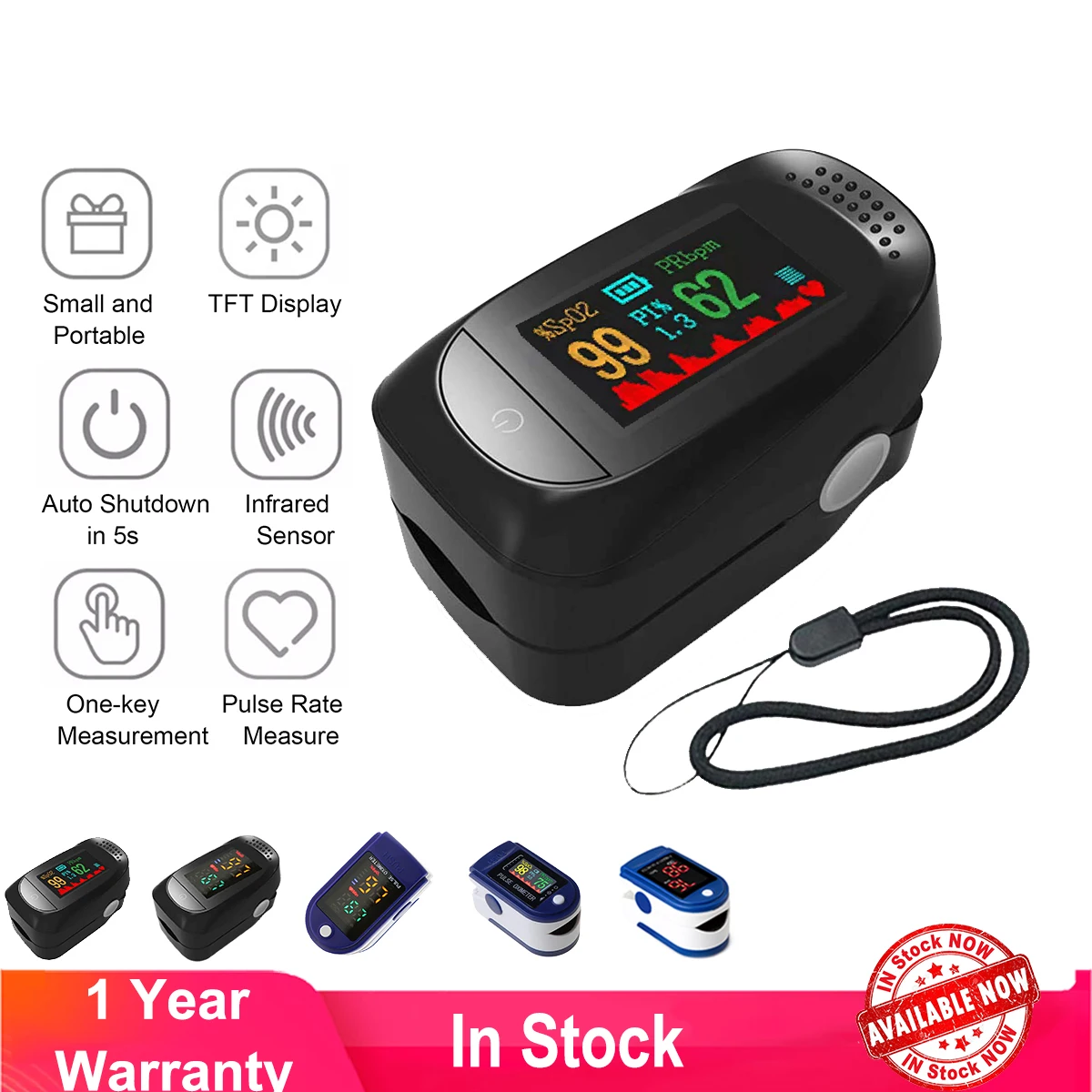 Пульсоксиметр Пальчиковый цифровой медицинский измеритель пульса и уровня