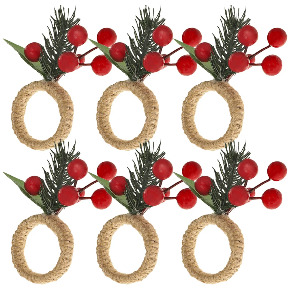 

Napkin Rings Christmas Berry Ring Buckles Berries Wreath Xmas Party Holders Holder Decorations Decoration Artificial Cone Pine