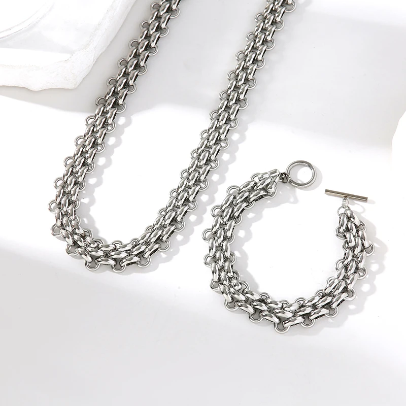 Женский комплект из кубинской цепи и ожерелья нержавеющей стали
