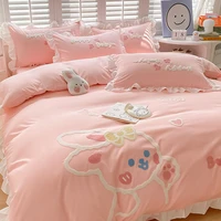 princess style bed four piece set washed cotton bed sheet quilt cover bedspread three piece set spring and summer girl