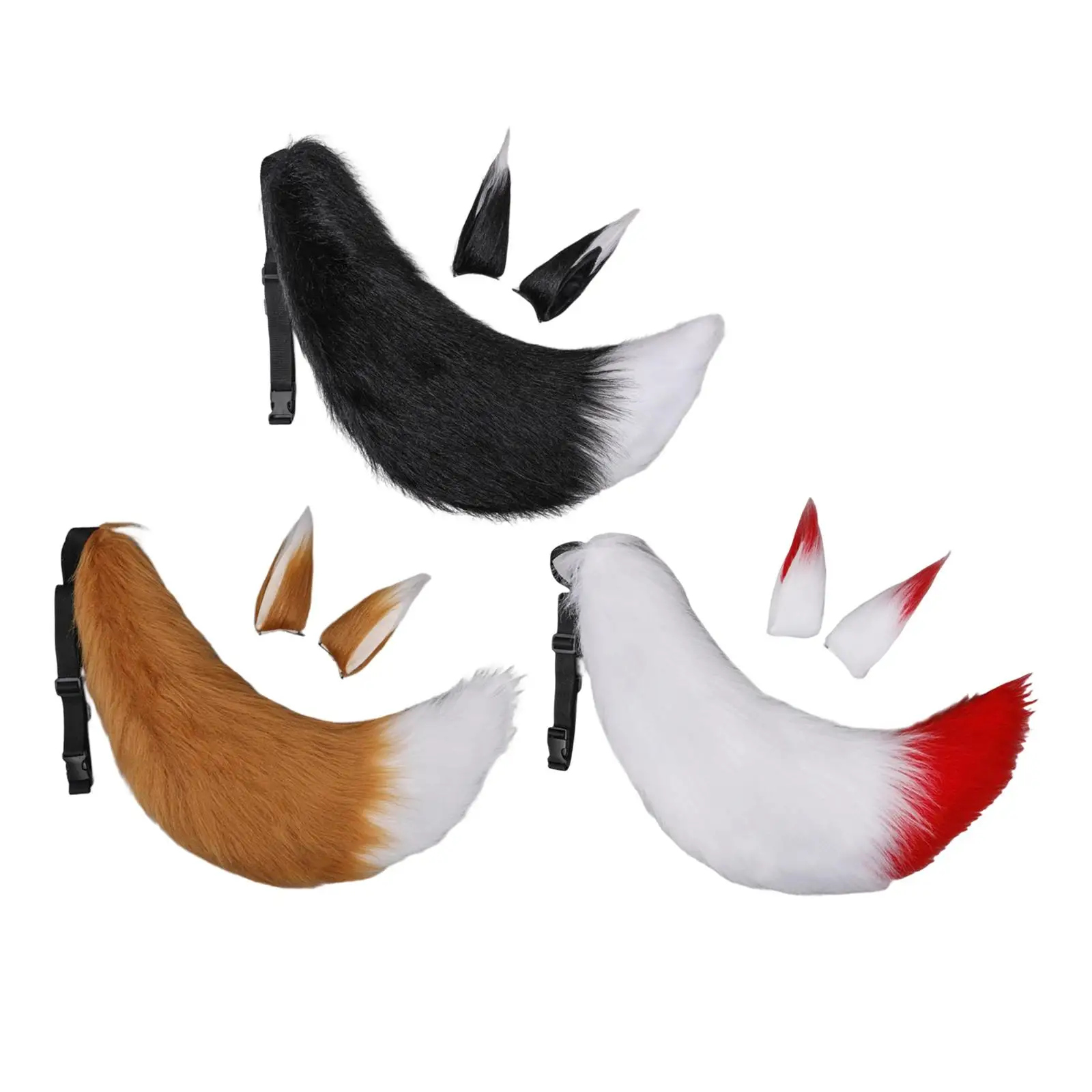 

3Pcs Animal Fox Ears and Tail Set Faux Fur Long Tails for Party Costume Kits
