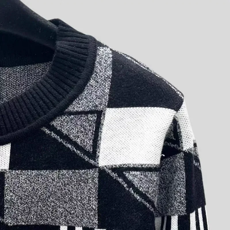 Модный твидовый стиль черный белый цвет блокирующий нерегулярный клетчатый топ