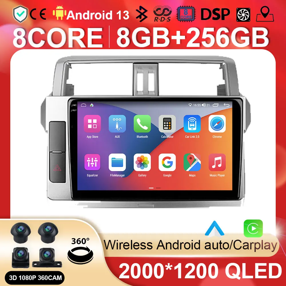 

Автомагнитола на Android, мультимедийный видеоплеер, навигация для Toyota Land Cruiser Prado 150 2013-2017, GPS BT 5,0, 2din, 2 din, dvd