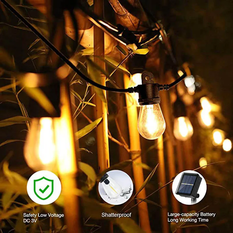 

Vintage LED Solar Light String Waterproof Outdoor Lights Edison Shatterproof Bulb Holiday Garland Fairy Lamp Decor Garden Yard