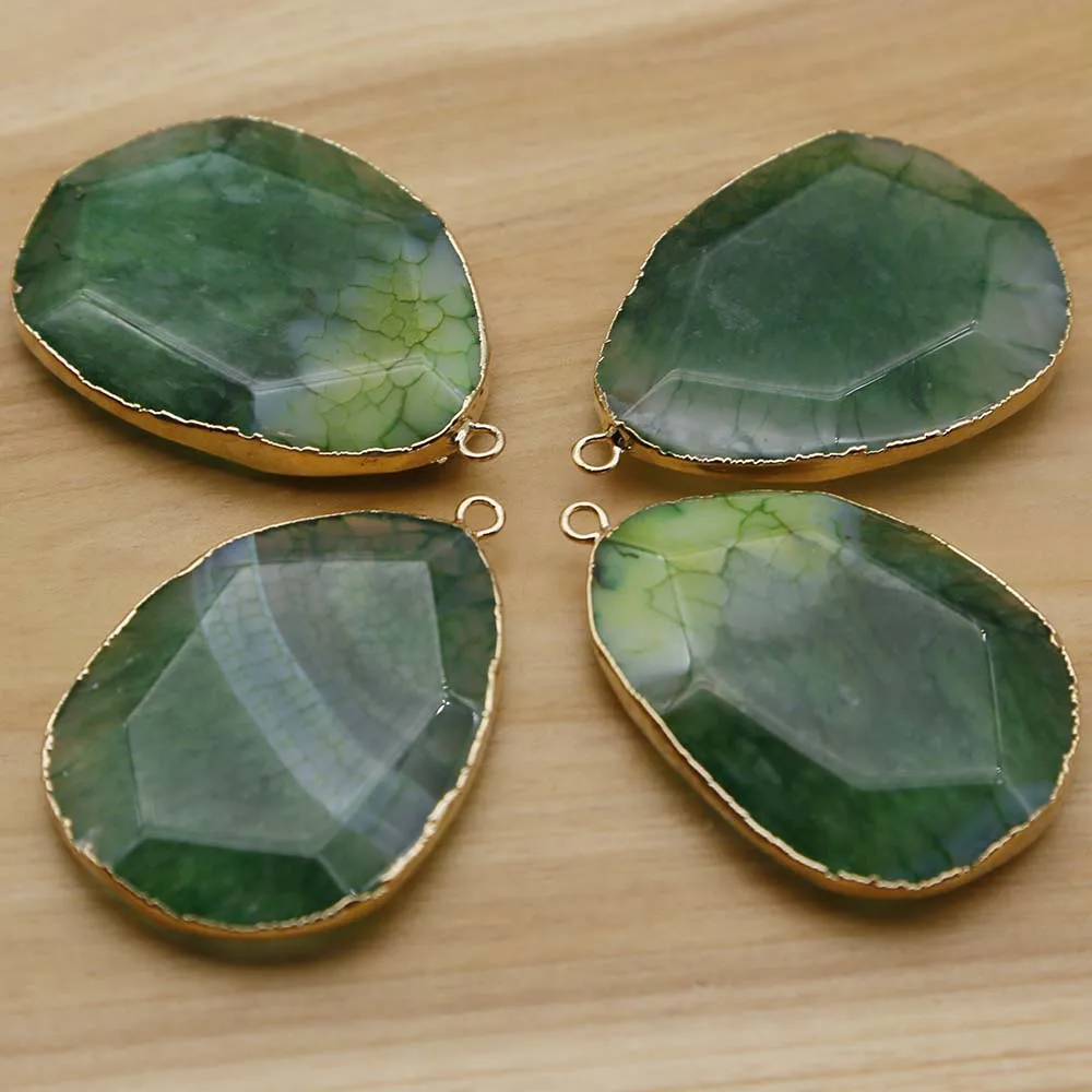 

Natural Stone Semi Gem Cut Water Drop Gilded Edge Pendant Mineral Healing Jewelry Necklace DIY Accessories Making Wholesale 4Pcs