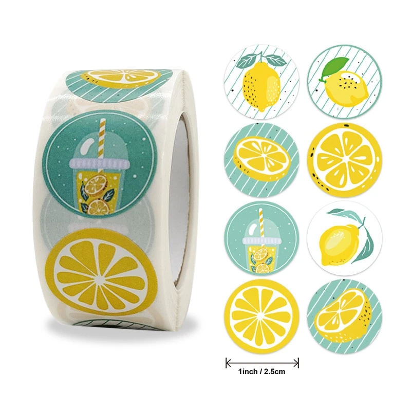 

1 Inch Lemon Stickers Decor Cute Envelope Seal Label Sticker Stationery Scrapbook Gift Box Tag Yellow Orange Bottle Flower Print
