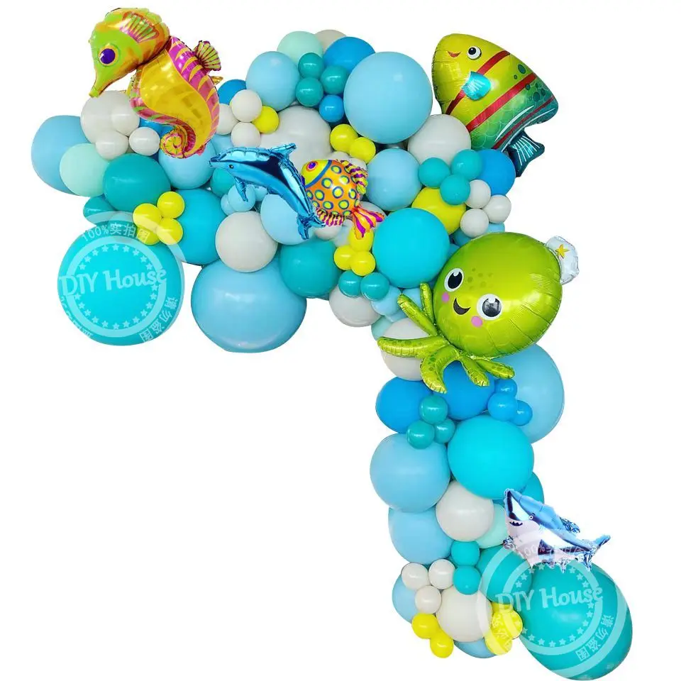 

122PCS Ocean Themed Balloon Set Cartoon Shark/Fish Balloons for Kids Under The Sea Birthday Party Decoration Gifts Supplies