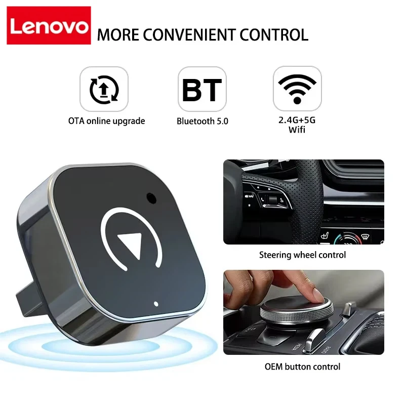 Фото Lenovo Smart Wireless CarPlay Adapter Android Auto Dongle Hassle-Free Plug&Play Stable BT WiFi Connect For Volvo VW Audi Benz №4