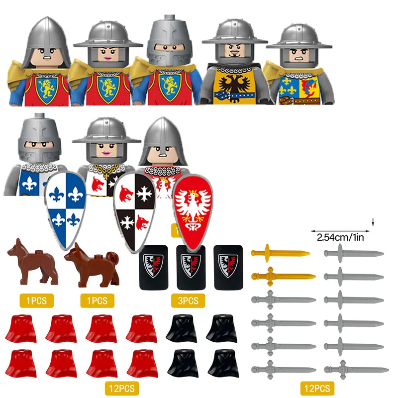 

MOC средневековый военный замок, Орлан, рыцари, фигурки, солдаты-убийцы, флаг, строительные блоки, собака, меч, война, лошадь, щит, кирпичи, игрушки