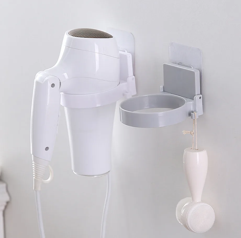 

1PC Hair Dryer Holder Shelf Storage Wall Mounted Hairdryer Rack Organizer Free Punch ABS Bathroom Home Toilet Accessories