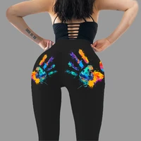 2022 new trend leggings women oil paint hand 3d print sweatpants stretchy sexy raises butt push up female legging fitness pants