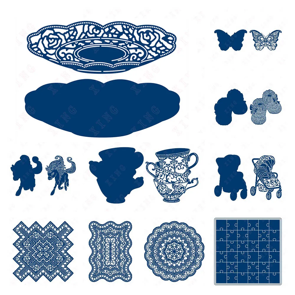 

Arrival Metal Cutting Dies Scrapbook Deco Embossing Mold Diy Unicorn Booties Pram Teacups Saucer Jigsaw Butterflies Lace Die Set