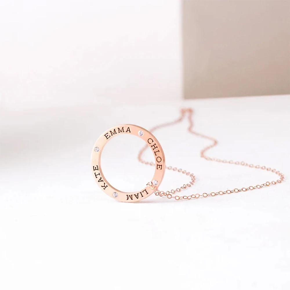 Women's Fashion Personalized Custom Necklace Stainless Steel Ring Crystal Pendant Necklace Personality Name Custom Jewelry