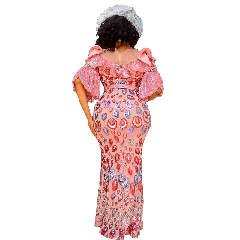 Plus Size Women Clothing New Luxury Fashion Slim Fit Fishtail Long Sequin Evening Dress Round Neck Chic And Elegant Woman Dress