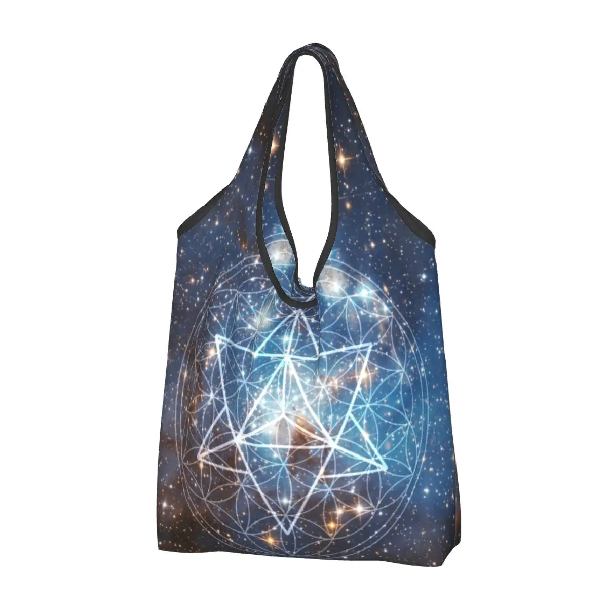 

Сумка-тоут Merkaba в цветочек жизни для покупки продуктов, мешок большой вместимости с геометрическим узором, мешок на плечо с геометрическим узором