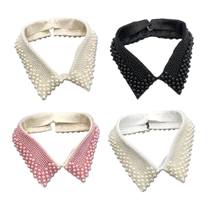 

Women Luxury Handmade Imitation Pearl Layers Bib Detachable Collar Blouse Lapel Choker Necklace Decorative Dickey Half