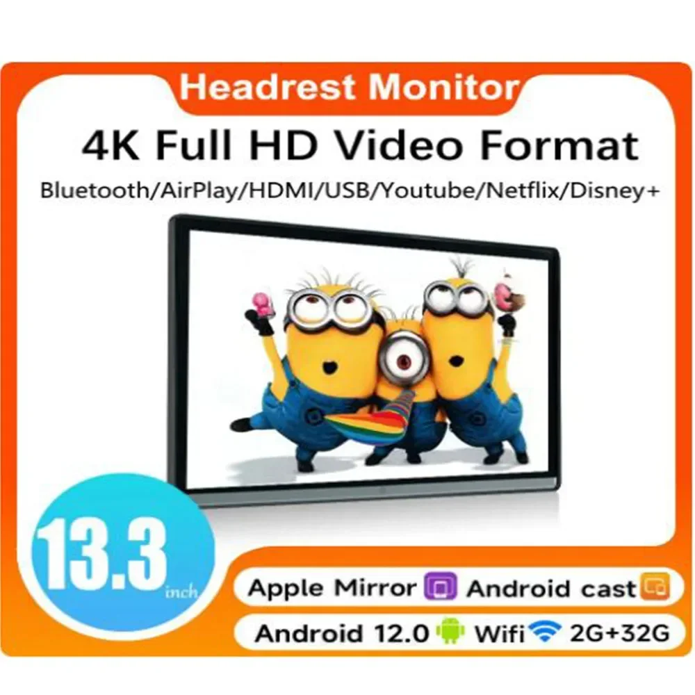 Автомобильный планшет 4K на подголовнике сенсорный экран IPS диагональю дюйма 8