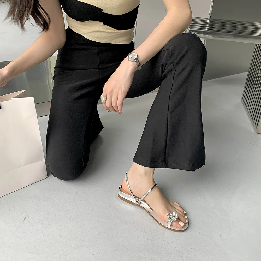 Босоножки женские с кристаллами шлепанцы летняя Уличная обувь без задника на