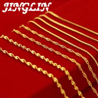 jinglin 2022 new 24k gold necklace 45cm box chainwater ripplesingle water ripple necklace with chain for woman jewelry gift