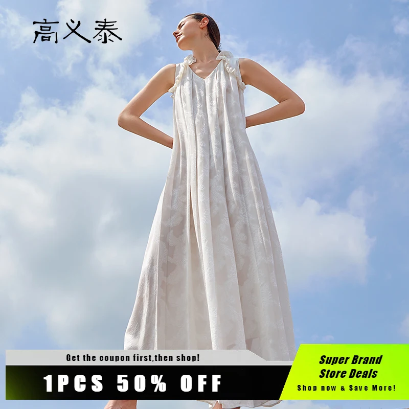 

Silk Elegant V-Neck Lace Strap Sleeveless платье White Woman Party Long Dress Sweet A-Line Pleated Dresses for Women 2022 AY083