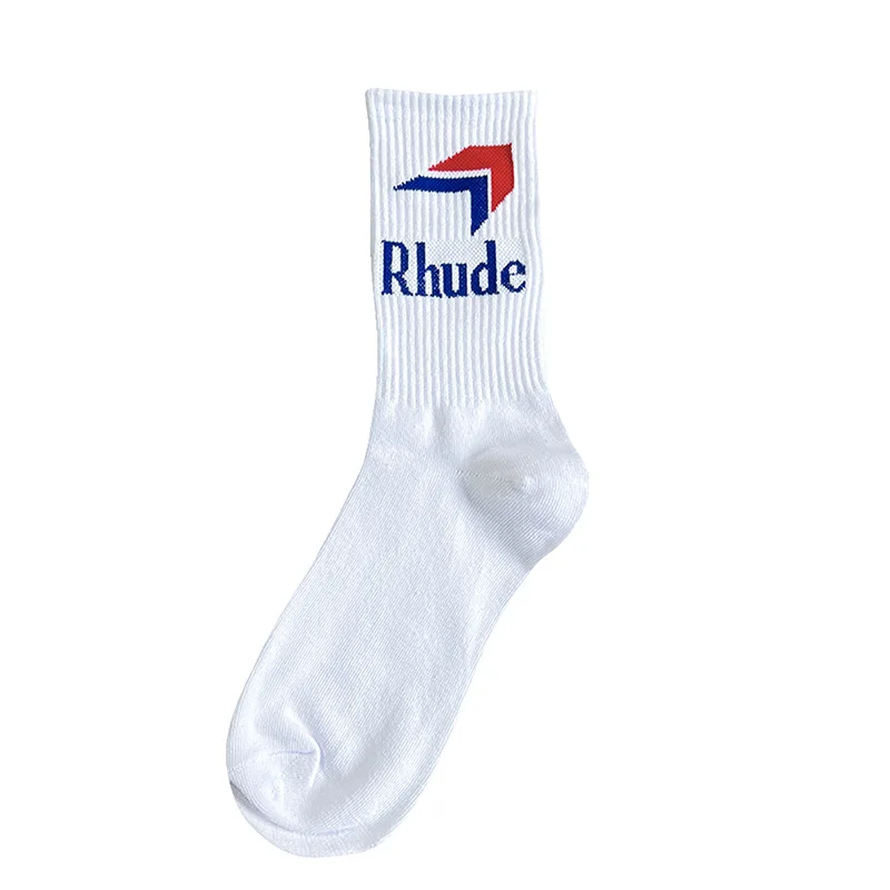 

New 22ss spring rhude red blue arrow letter cotton fashion sports middle tube socks men's and women's ins socks